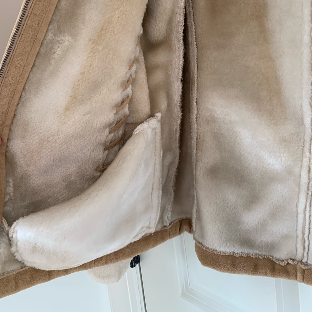 Y2K Braetan Coat Women's Faux Suede Fur Lined Pockets Tan Zip Penny Lane Sz M - Picture 9 of 15